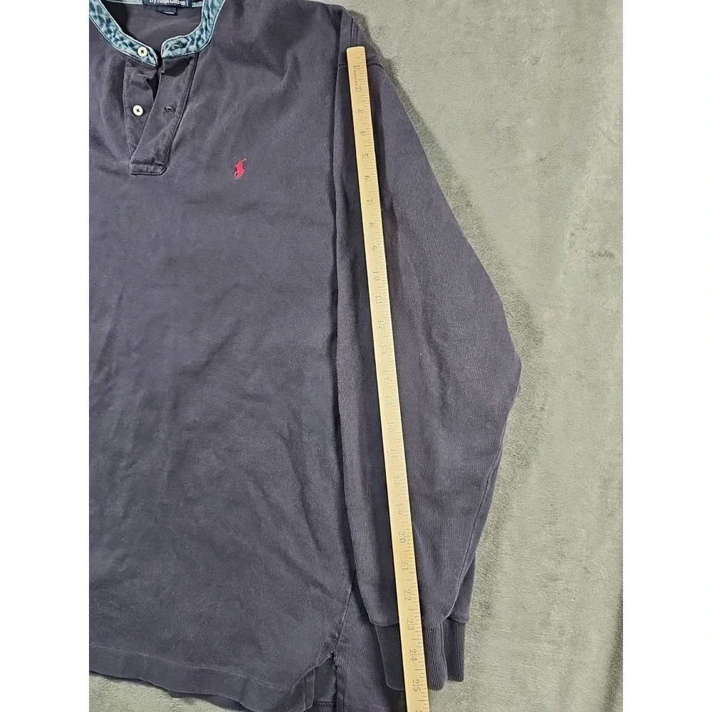 Polo by‎ Ralph Lauren Sweatshirt Denim Collar Navy Blue Red Pony Cotton Vtg